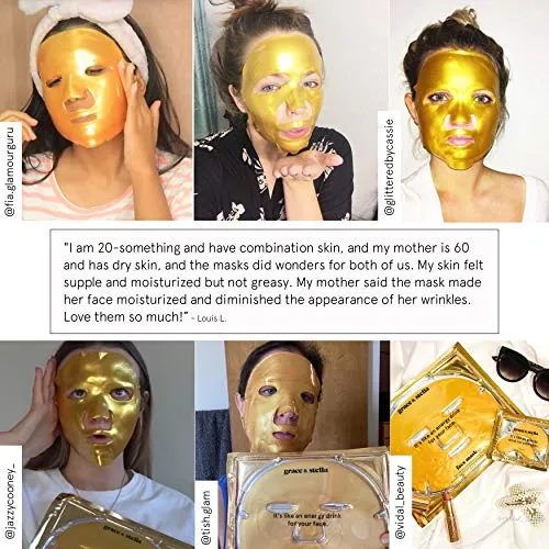 24k Gold Face Mask (6-Pc) - Vegan Gold Facial Mask - Boosting Collagen Facial Mask - Oro Gold Mask - Energizing Gold Mask For Face by grace and stella