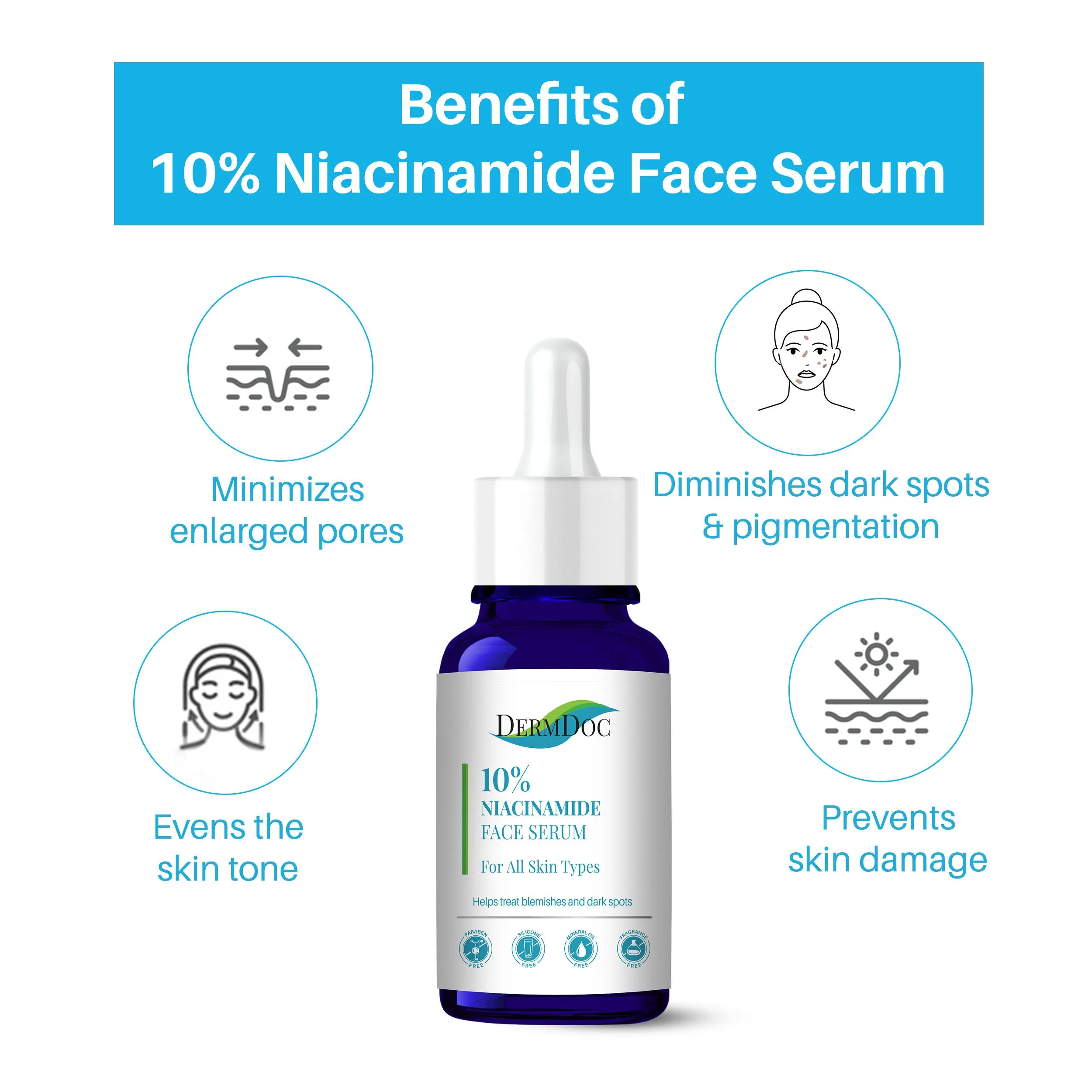 DermDoc 10% Niacinamide Face Serum (15 ml) | niacinamide serum , niacinamide face serum , skin glow serum , pore tightening serum , anti acne serum