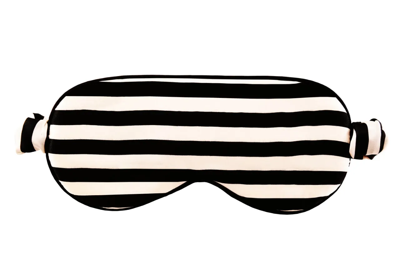 MULBERRY SILK EYE MASK - BLACK AND WHITE STRIPE