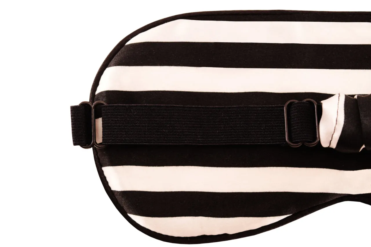 MULBERRY SILK EYE MASK - BLACK AND WHITE STRIPE