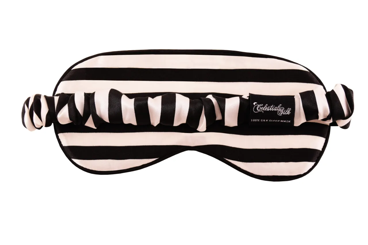 MULBERRY SILK EYE MASK - BLACK AND WHITE STRIPE