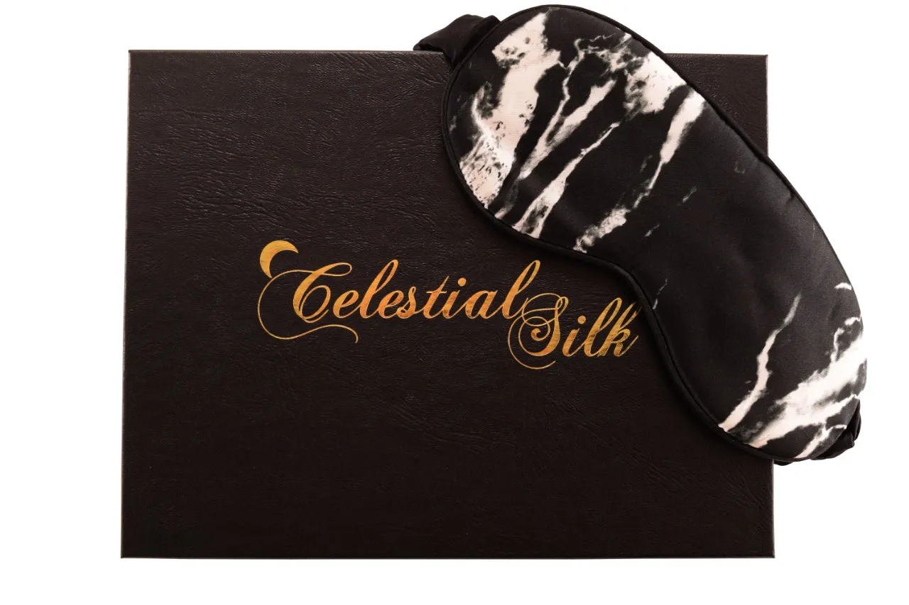 MULBERRY SILK EYE MASK - BLACK MARBLE